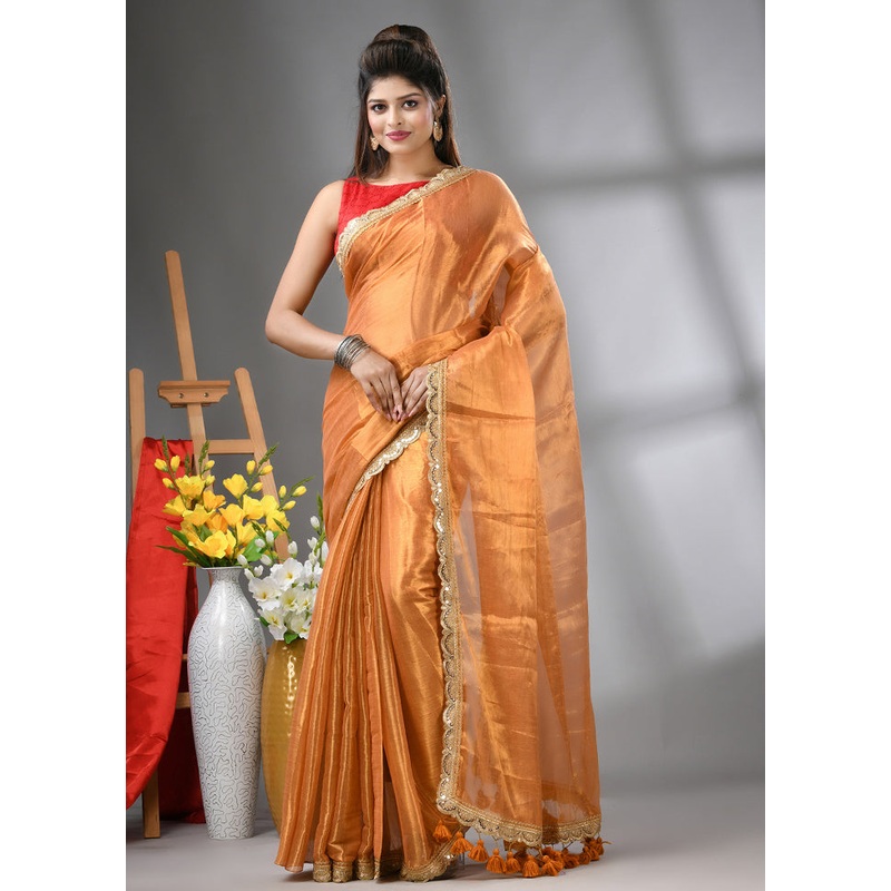 Yellow Spun Silk Saree With Blouse Piece - JD986606291