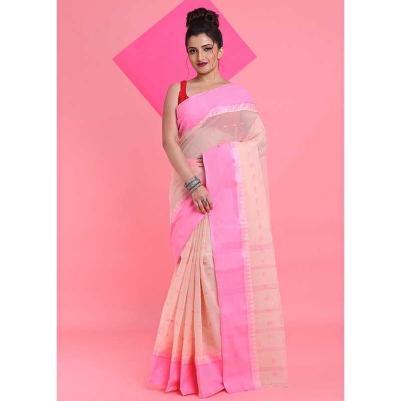 Beige Cotton Woven Work Saree Without Blouse Piece - JD986606288