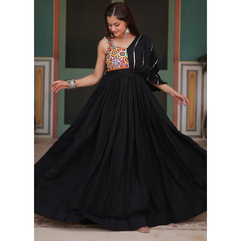 Black Readymade Rayon Indian Dress - JD986606120
