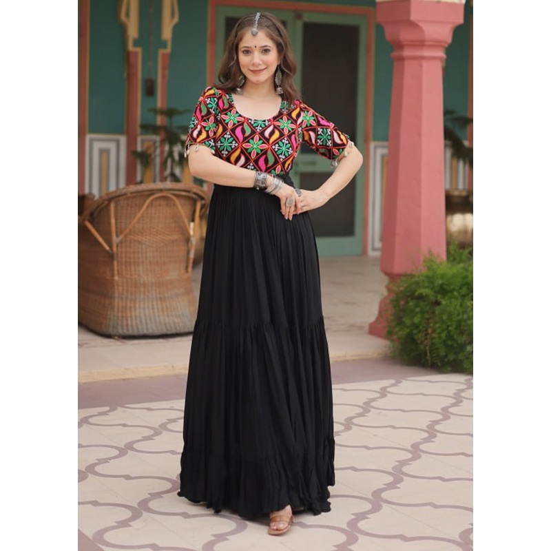 Black Readymade Rayon Indian Dress - JD986606121
