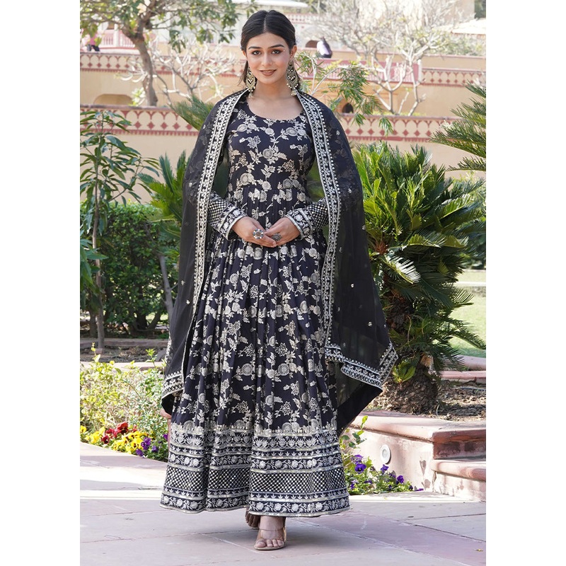 Black Readymade Viscose Indian Dress - JD986606116