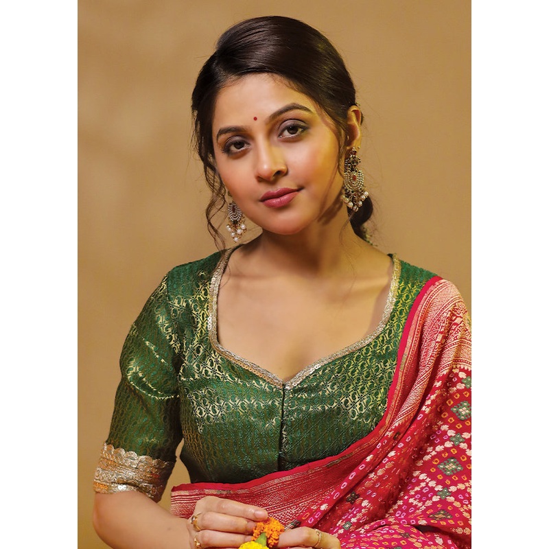 Bottle Green Brocade Designer Blouse - JD986606240