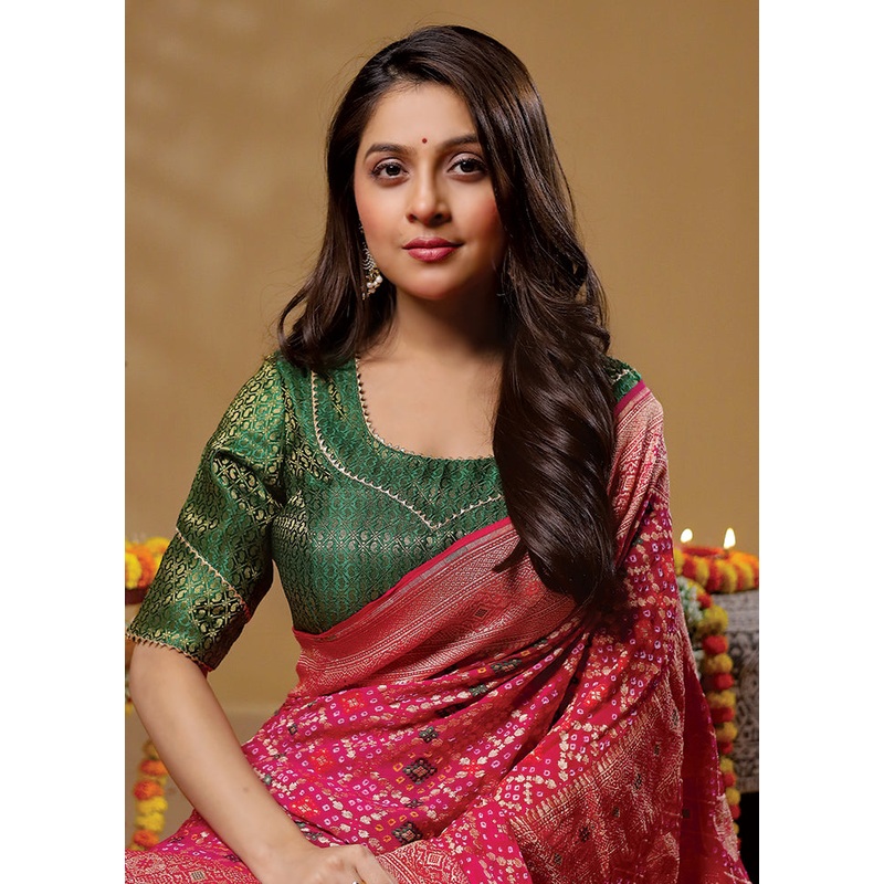Bottle Green Brocade Designer Blouse - JD986606241