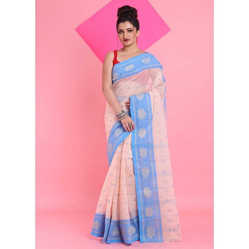 Cream Cotton Woven Work Saree Without Blouse Piece - JD986606277
