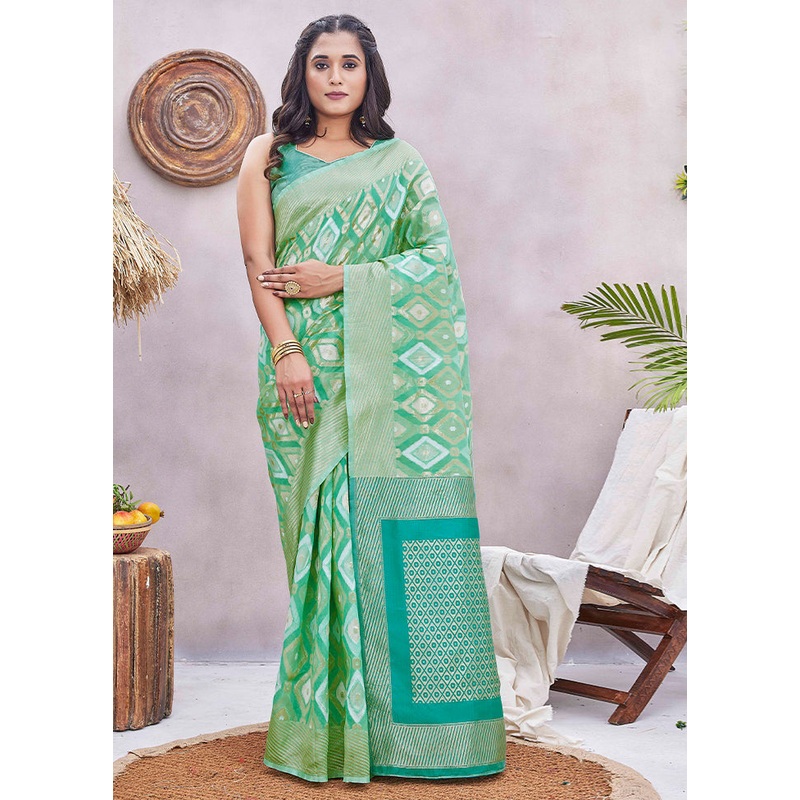 Green Dupion Silk Saree With Blouse Piece - JD986606220