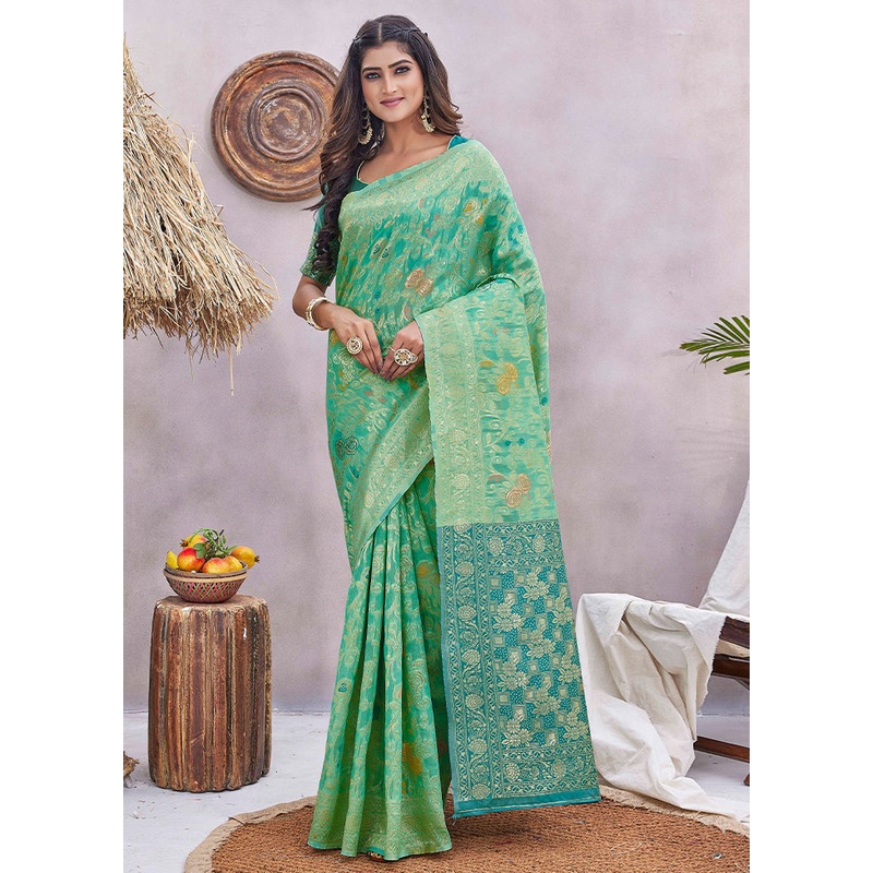 Green Dupion Silk Saree With Blouse Piece - JD986606221