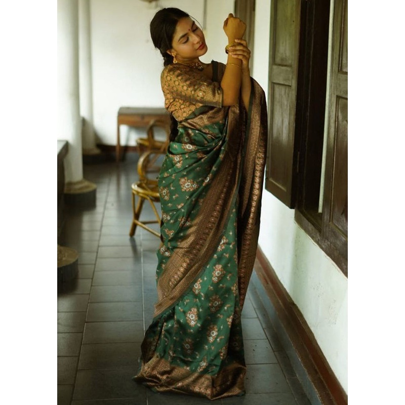 Green Spun Silk Saree With Blouse Piece - JD986606184