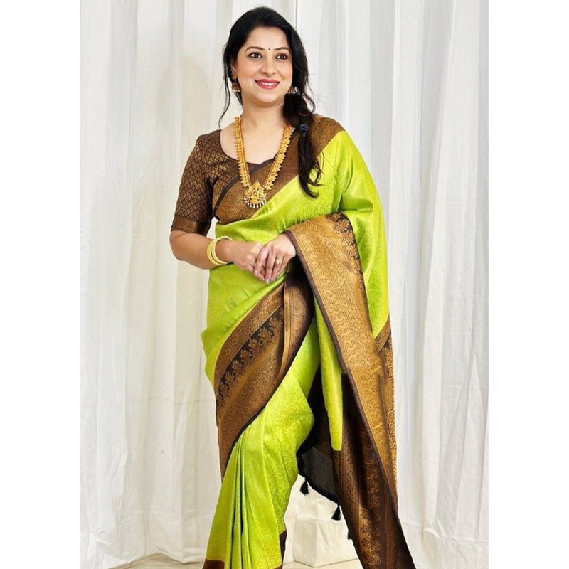 Green Spun Silk Saree With Blouse Piece - JD986606185