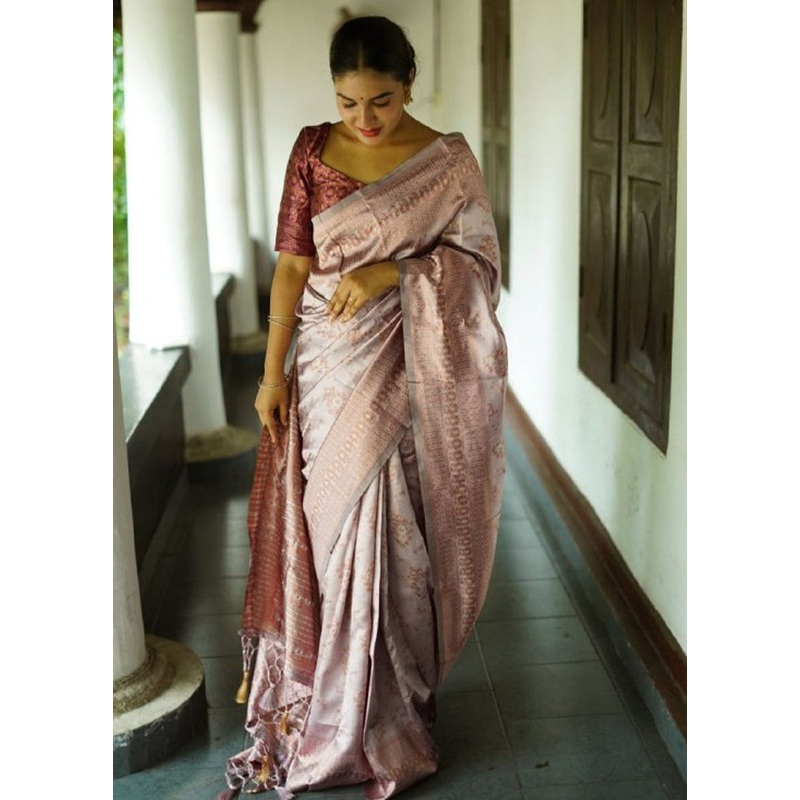 Grey Spun Silk Saree With Blouse Piece - JD986606180
