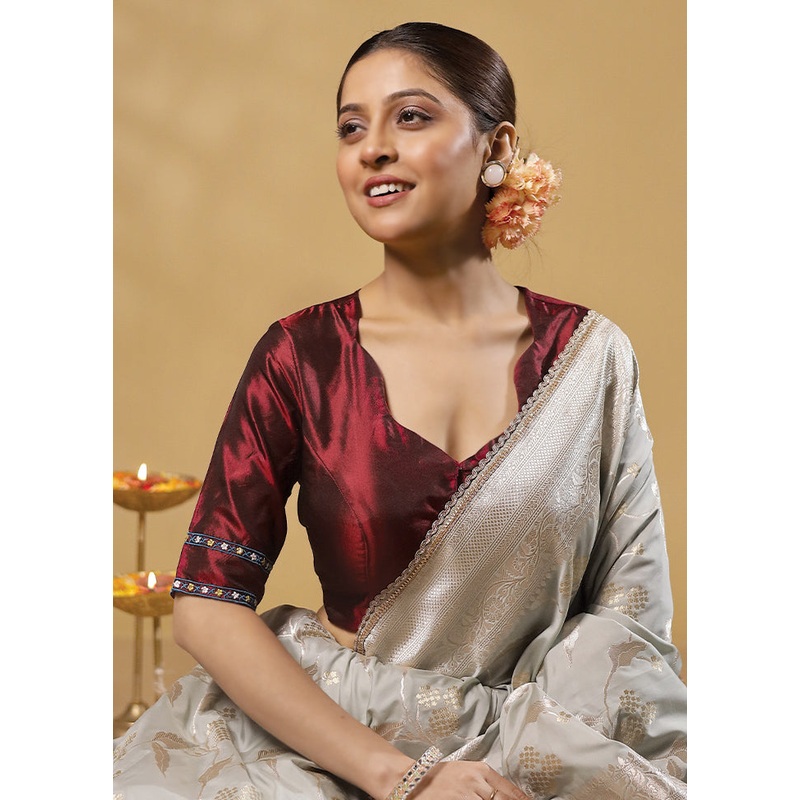 Maroon Pure Silk Designer Blouse - JD986606236