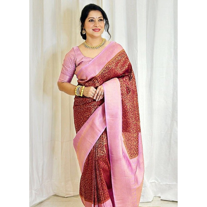 Maroon Spun Silk Saree With Blouse Piece - JD986606177