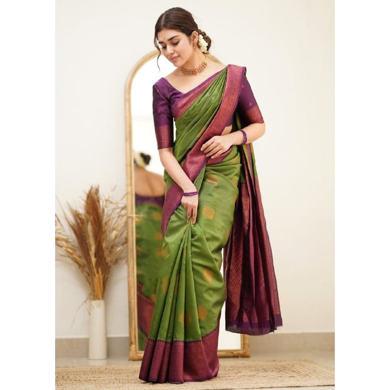 Mehendi Green Spun Silk Saree With Blouse Piece - JD986606174