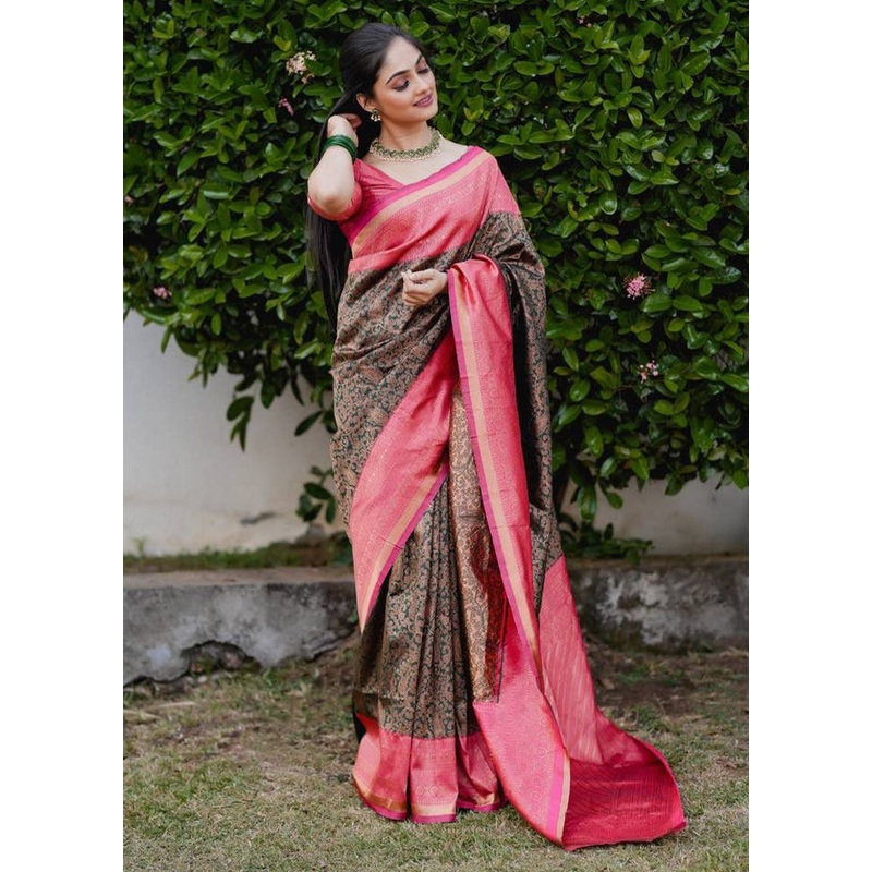 Multicolor Banarasi Silk Saree With Blouse Piece - JD986606166