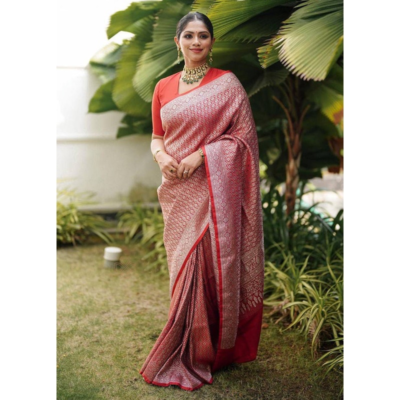 Multicolor Banarasi Silk Saree With Blouse Piece - JD986606167