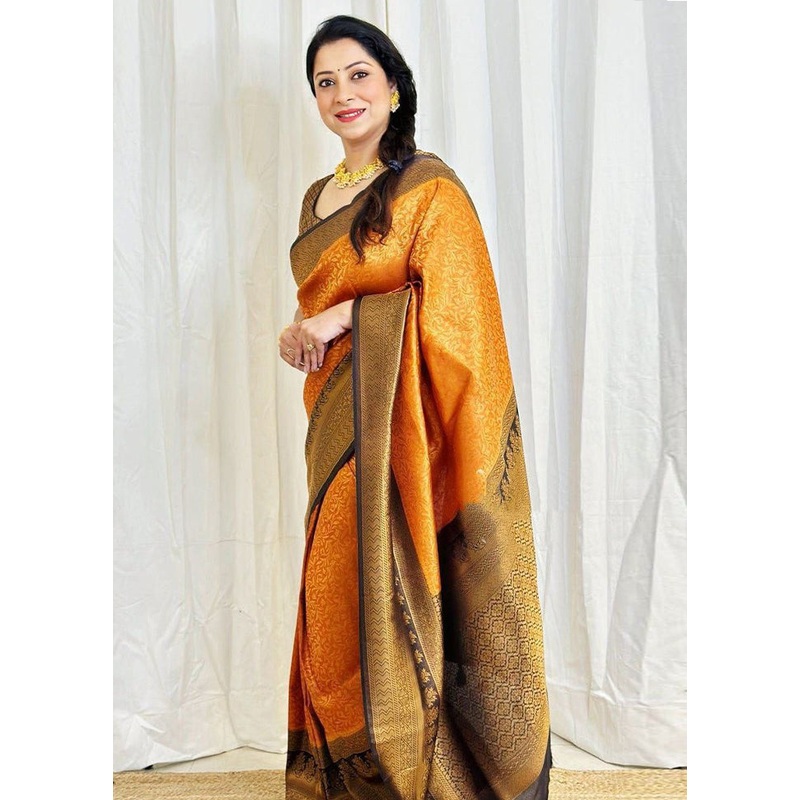 Mustard Spun Silk Saree With Blouse Piece - JD986606158