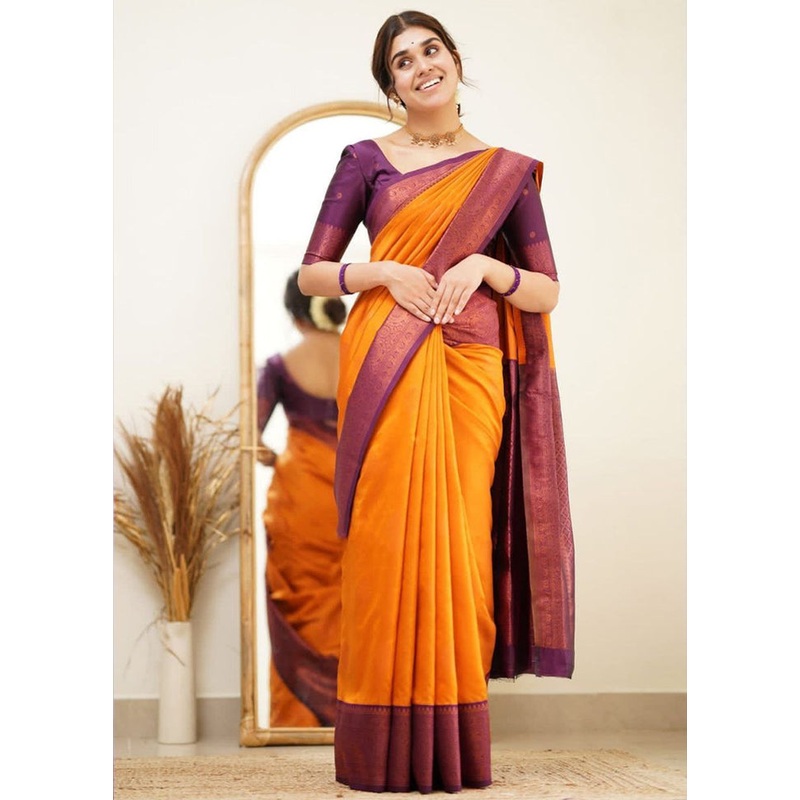 Mustard Spun Silk Saree With Blouse Piece - JD986606159