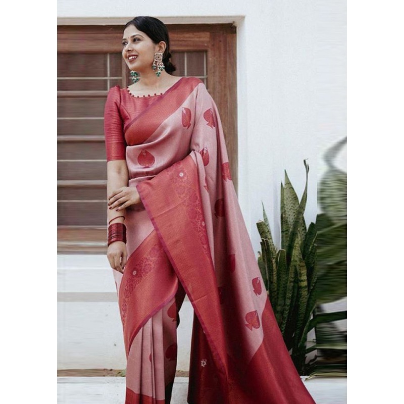 Pink Banarasi Silk Saree With Blouse Piece - JD986606147