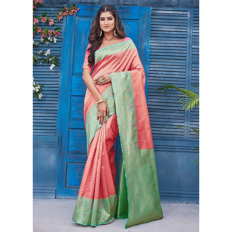 Pink Dupion Silk Saree With Blouse Piece - JD986606216