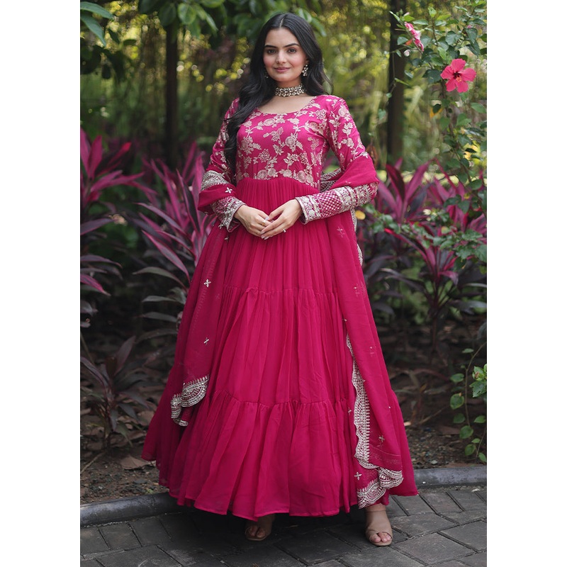 Pink Readymade Viscose Dupatta Indian Dress - JD986606097