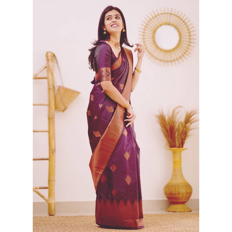 Purple Banarasi Silk Saree With Blouse Piece - JD986606143