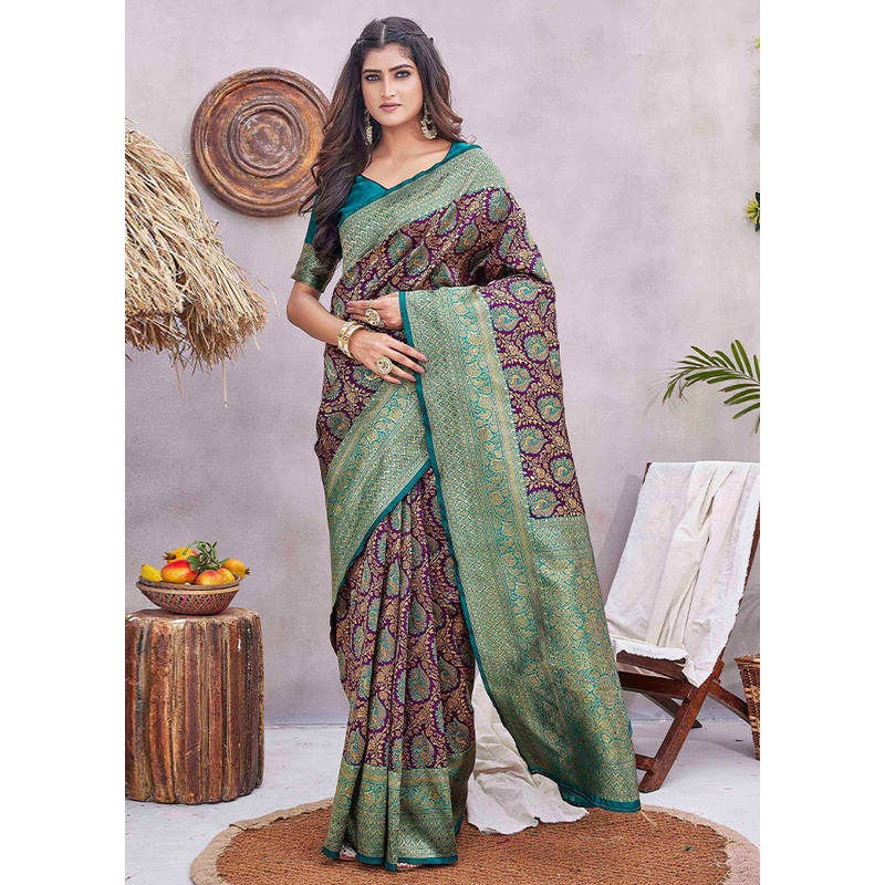 Purple Dupion Silk Saree With Blouse Piece - JD986606213