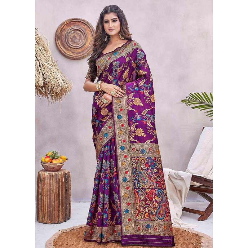 Purple Pasmina Silk Saree With Blouse Piece - JD986606212