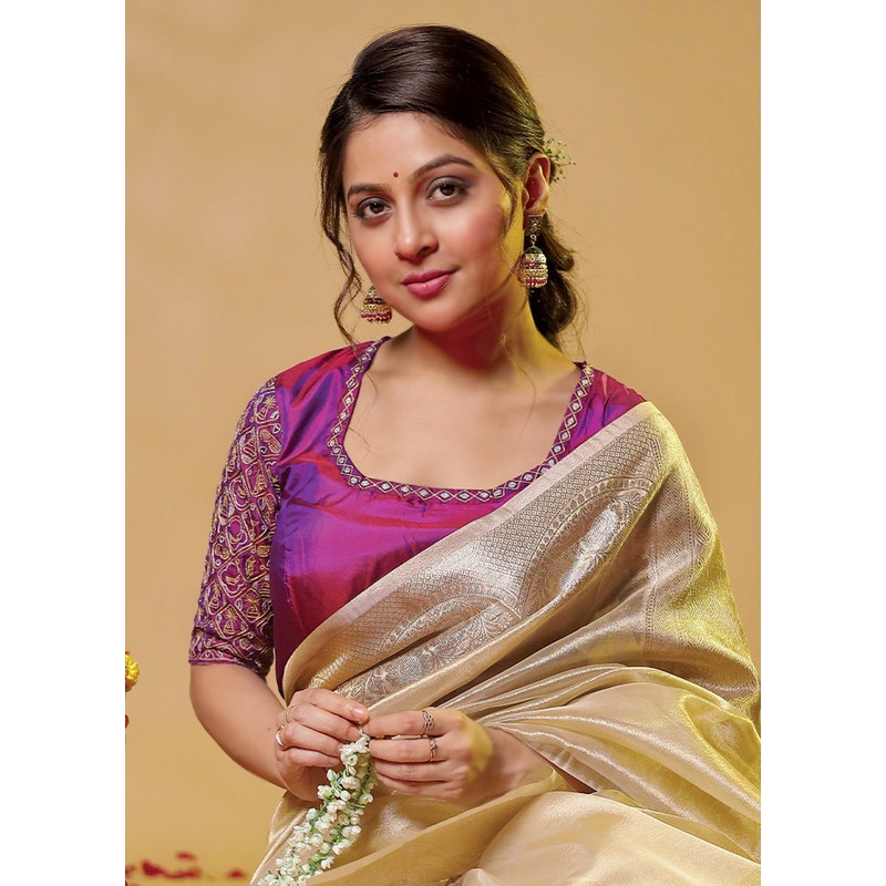 Purple Pure Silk Designer Blouse - JD986606234