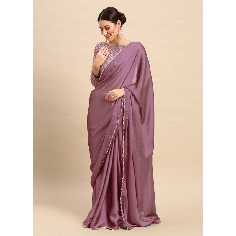 Purple Satin Silk Saree With Blouse Piece - JD986606141