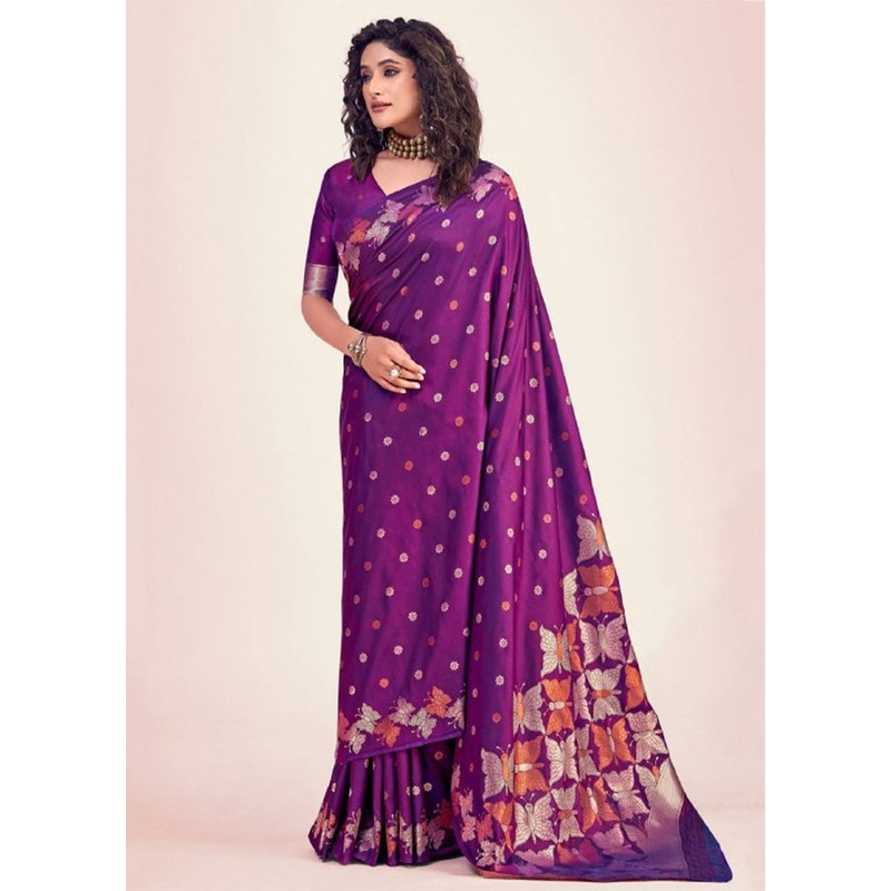 Purple Spun Silk Saree With Blouse Piece - JD986606139