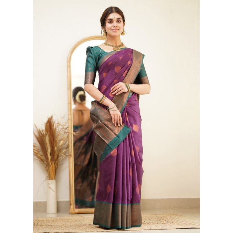 Purple Spun Silk Saree With Blouse Piece - JD986606140