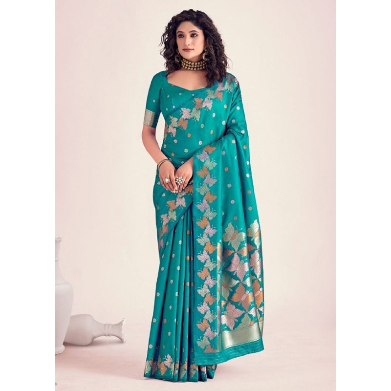 Rama Spun Silk Saree With Blouse Piece - JD986606135