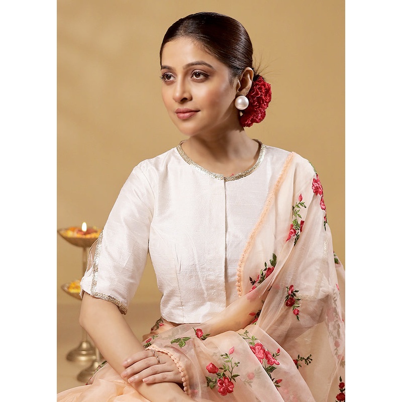 White Raw Silk Designer Blouse - JD986606225