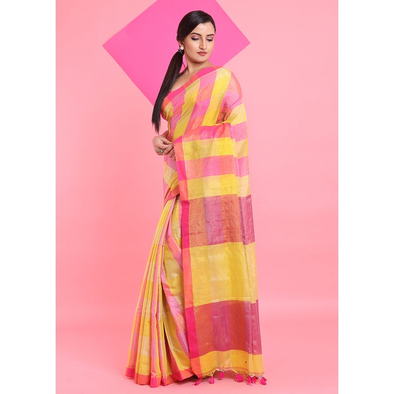 Yellow Spun Silk Saree With Blouse Piece - JD986606242