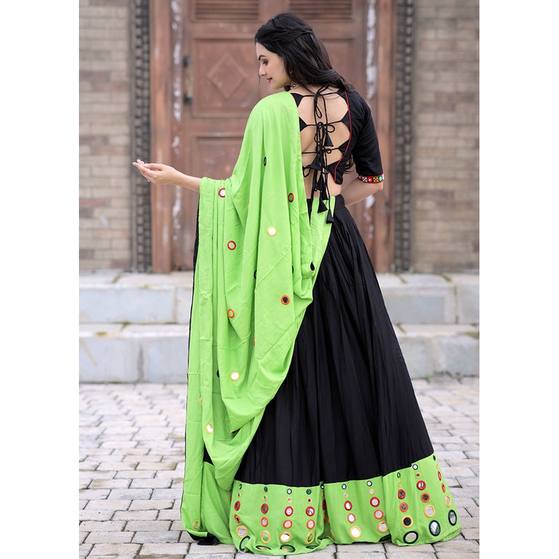 3 Pc Black Rayon Readymade Lehenga Set - JD986605942