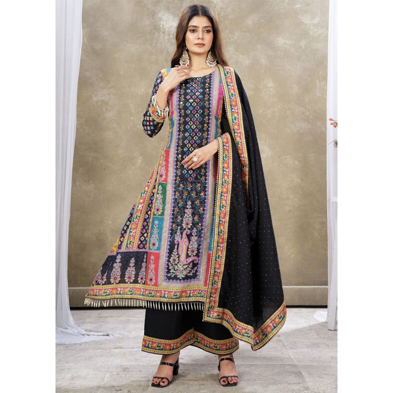 3 Pc Black Readymade Cotton Dupatta Suit Set - JD986606009