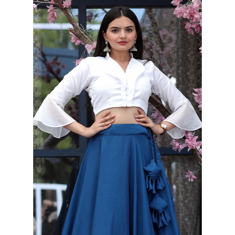 3 Pc Blue Silk Readymade Lehenga Set - JD986605941