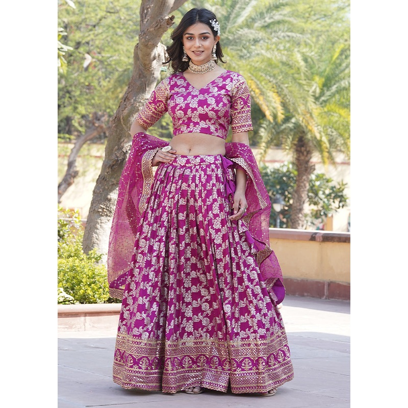 3 Pc Magenta Viscose Semi Stitched Lehenga Set - JD986605917