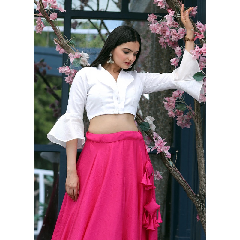 3 Pc Pink Silk Readymade Lehenga Set - JD986605937