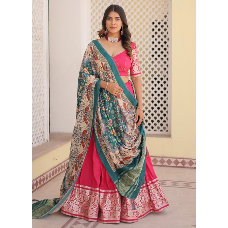 3 Pc Pink Viscose Semi Stitched Lehenga Set - JD986605905