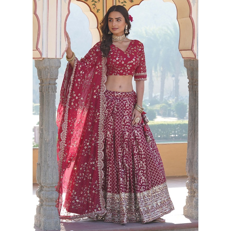 3 Pc Rani Pure Viscose Semi Stitched Lehenga Set - JD986605900