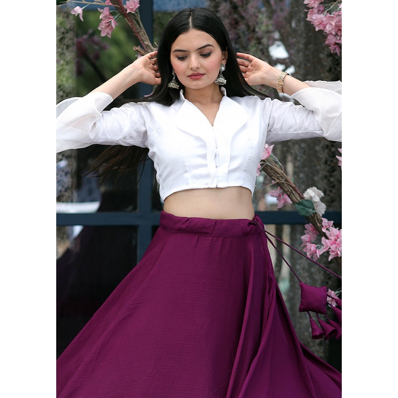 3 Pc Wine Silk Readymade Lehenga Set - JD986605936