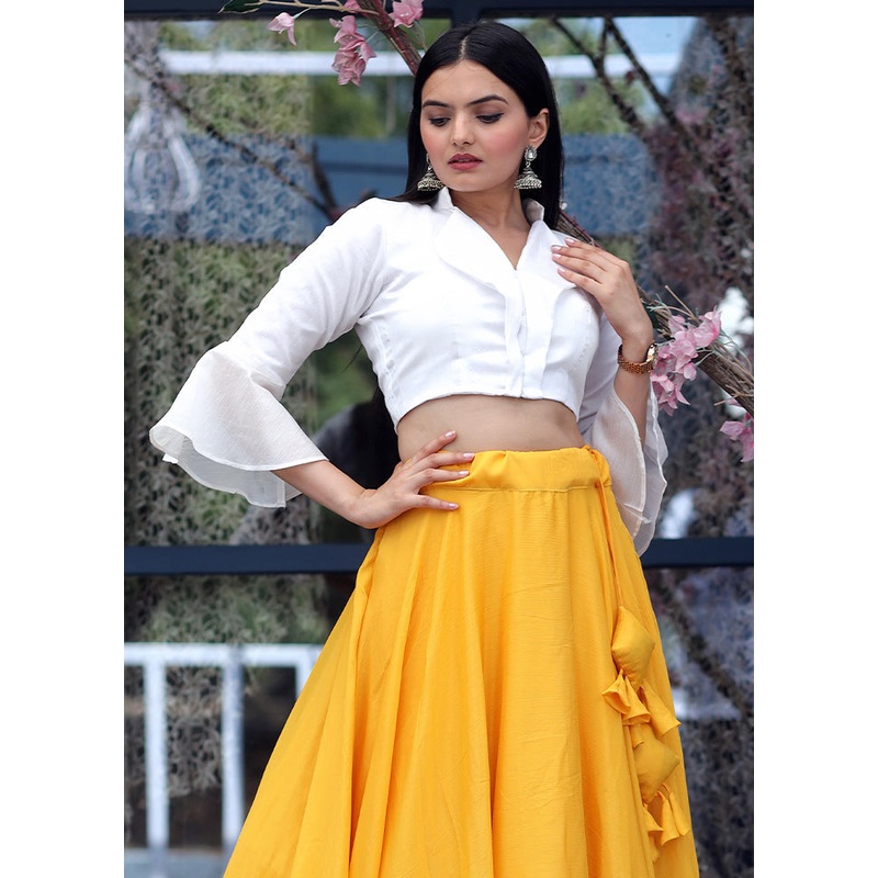 3 Pc Yellow Silk Readymade Lehenga Set - JD986605935