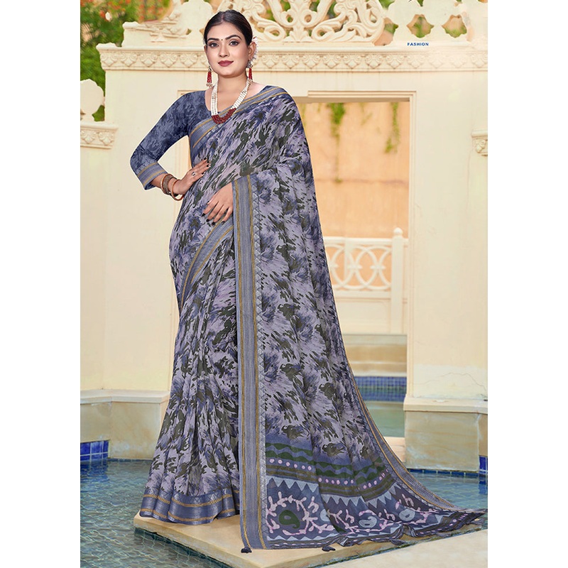 Blue Chanderi Silk Saree With Blouse Piece - JD986606031