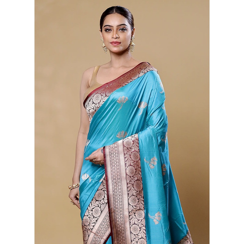 Blue Handloom Katan Pure Silk Saree With Blouse Piece - JD986605968
