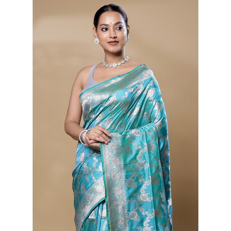 Blue Handloom Katan Pure Silk Saree With Blouse Piece - JD986605986