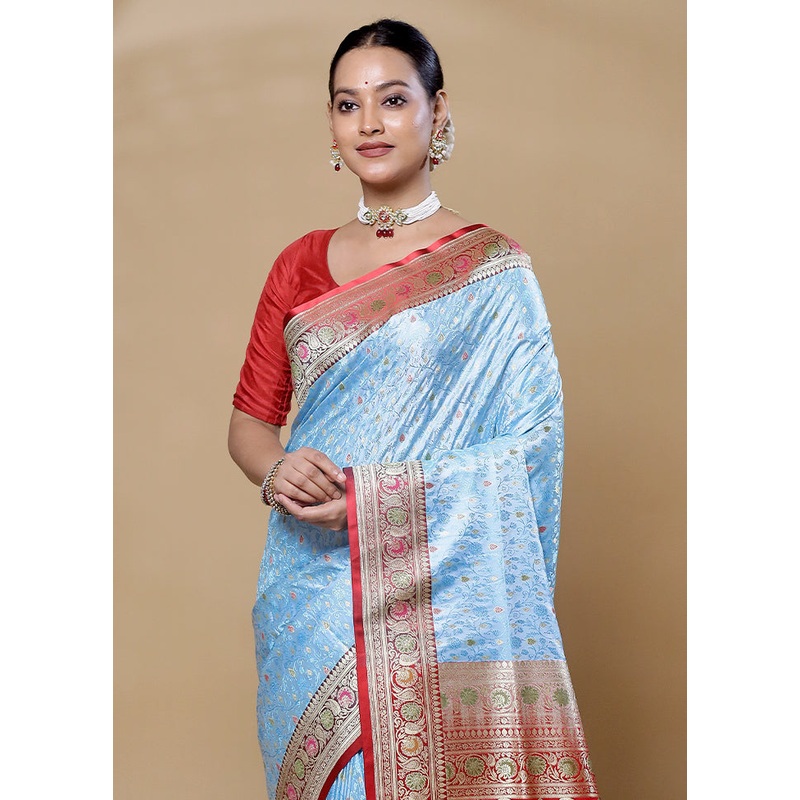 Blue Handloom Tanchoi Pure Silk Saree With Blouse Piece - JD986606060