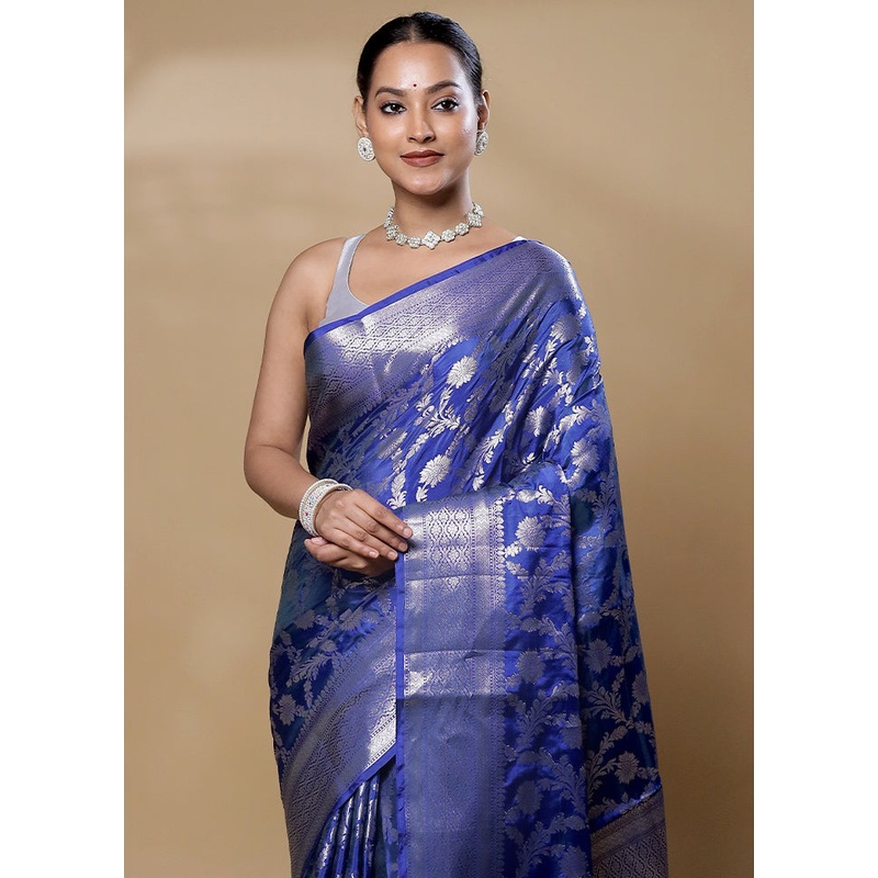 Blue Kora Silk Saree With Blouse Piece - JD986605985