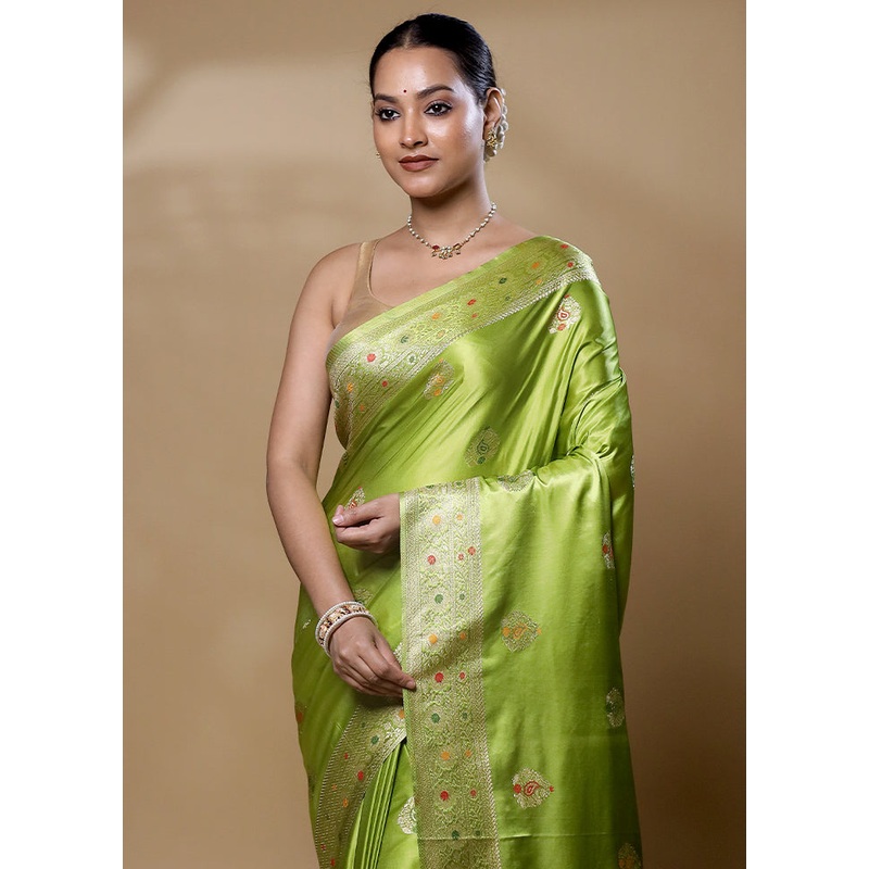 Green Dupion Silk Saree With Blouse Piece - JD986605976
