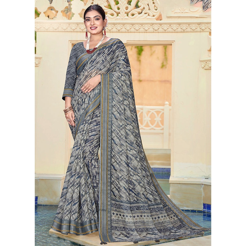 Grey Chanderi Silk Saree With Blouse Piece - JD986606028