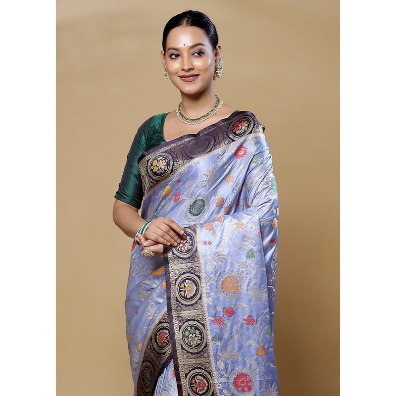 Grey Dupion Silk Saree With Blouse Piece - JD986606051